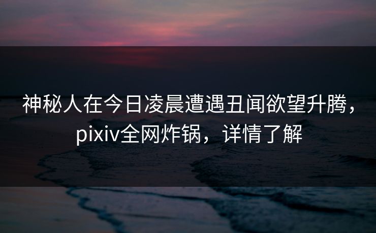 神秘人在今日凌晨遭遇丑闻欲望升腾，pixiv全网炸锅，详情了解