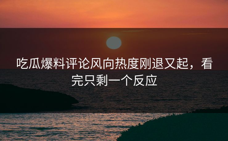 吃瓜爆料评论风向热度刚退又起，看完只剩一个反应
